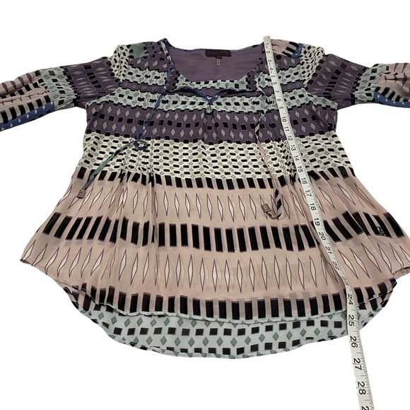 Hale Bob Purple Geometric Balloon Sleeve Silk Blouse Size XS‎ - Picture 10 of 10